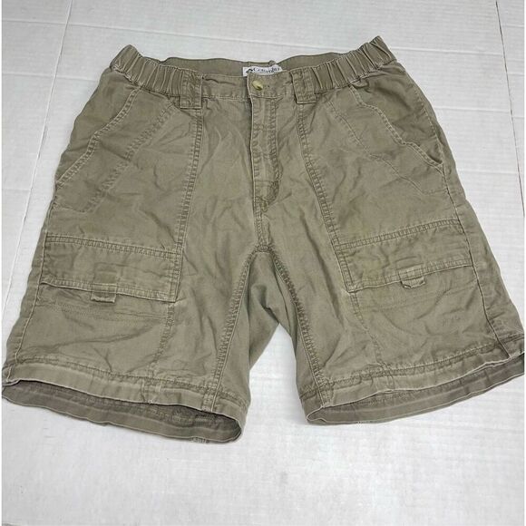Columbia Shorts Mens 30 Brown Olive green Canvas‎ Cargo Omni-Shade Hiking A19 - Picture 1 of 7